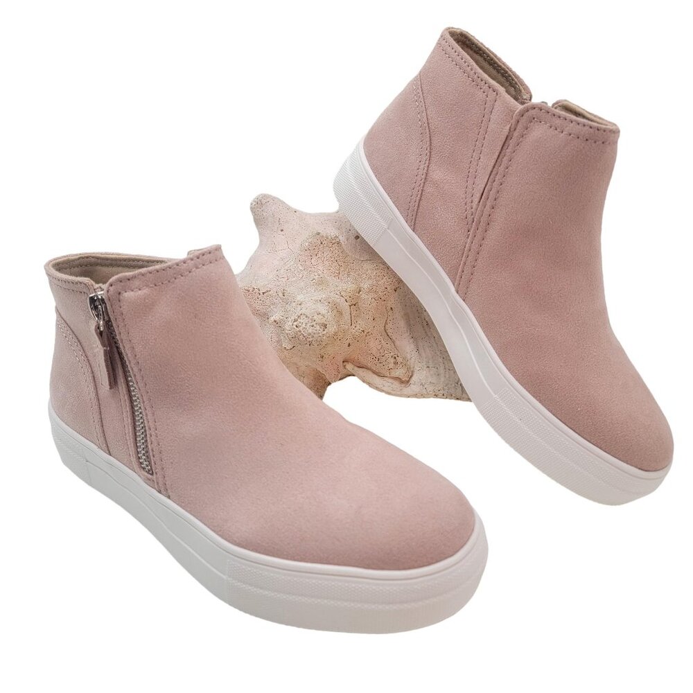 BUY ONE GET ONE FREE Soda Route High Top Sneaker Side Zipper Blush Faux Suede
